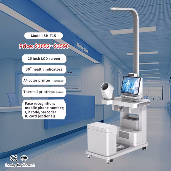 Esame fisico automatico in un chiosco sanitario con una macchina